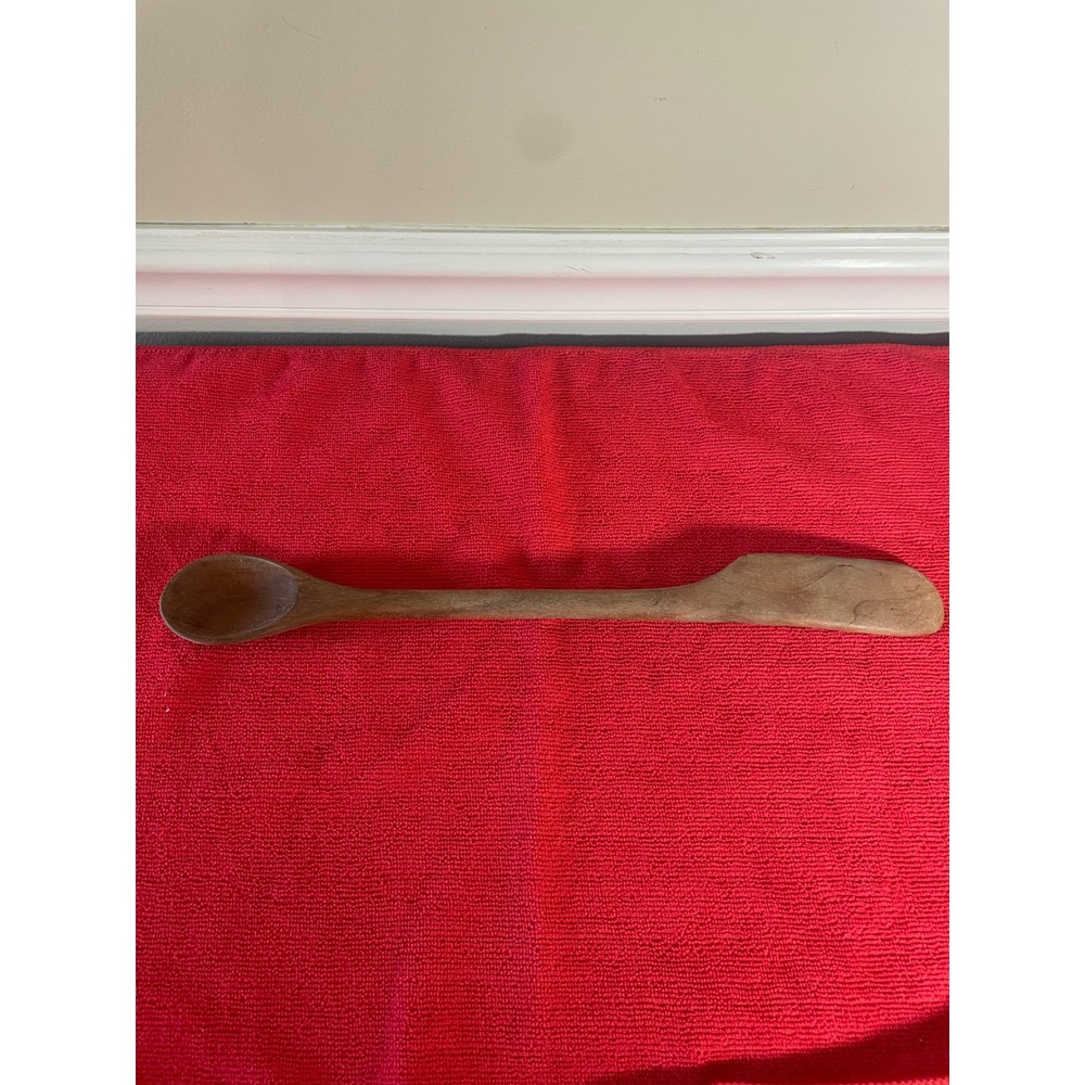 Vintage Hand Carved Wooden Dual Ended Mixing Spoon and Spreader Tool